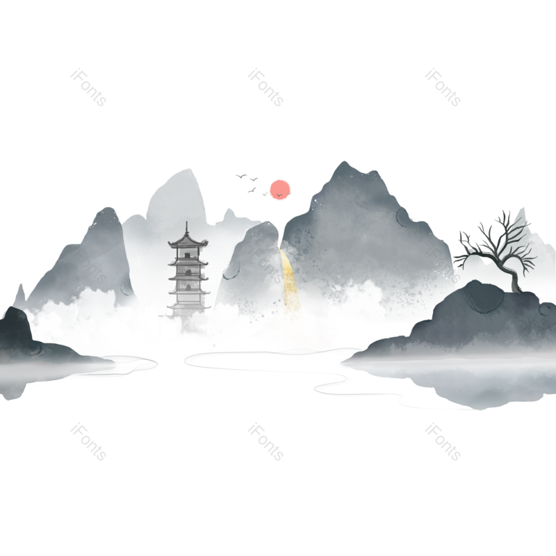 水墨图片,中国风元素,插画PNG,风景免抠素材